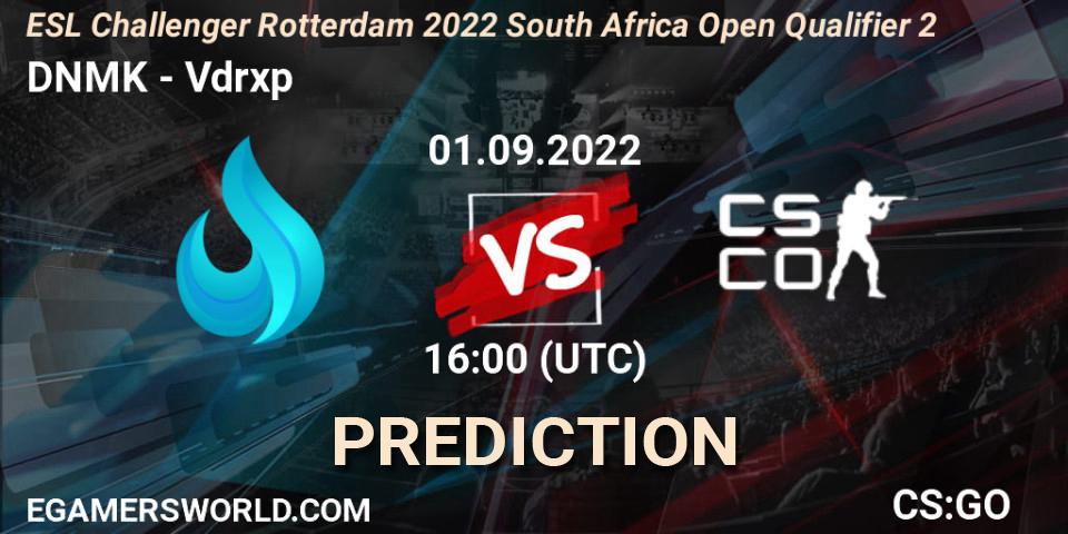 DNMK contre Vdrxp Gaming : prédiction de match. 01.09.2022 at 16:00. Counter-Strike (CS2), ESL Challenger Rotterdam 2022 South Africa Open Qualifier 2