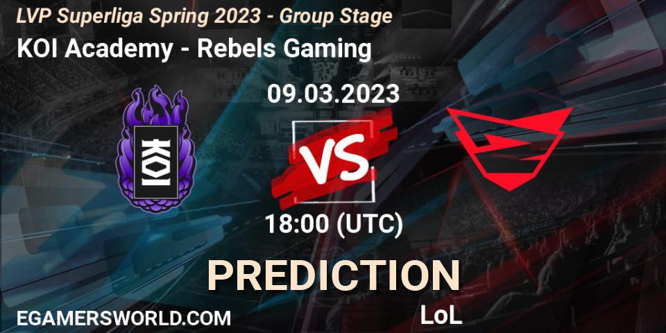 KOI Academy contre Rebels Gaming : prédiction de match. 09.03.2023 at 20:00. LoL, LVP Superliga Spring 2023 - Group Stage