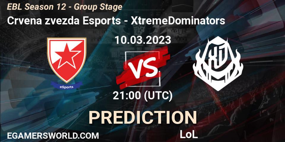Crvena zvezda Esports contre XtremeDominators : prédiction de match. 10.03.23. LoL, EBL Season 12 - Group Stage