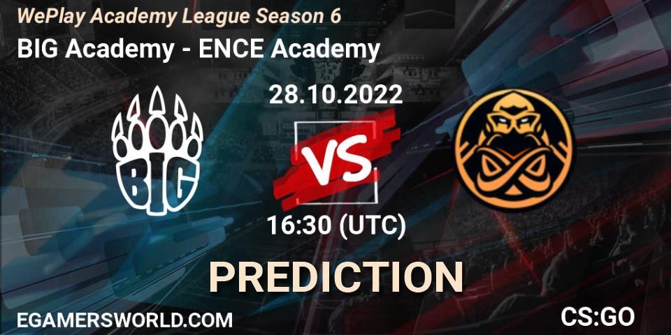BIG Academy contre ENCE Academy : prédiction de match. 24.10.2022 at 18:50. Counter-Strike (CS2), WePlay Academy League Season 6