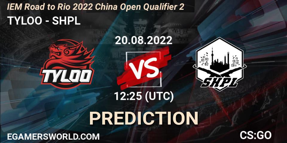 TYLOO contre SHPL : prédiction de match. 20.08.2022 at 12:25. Counter-Strike (CS2), IEM Road to Rio 2022 China Open Qualifier 2