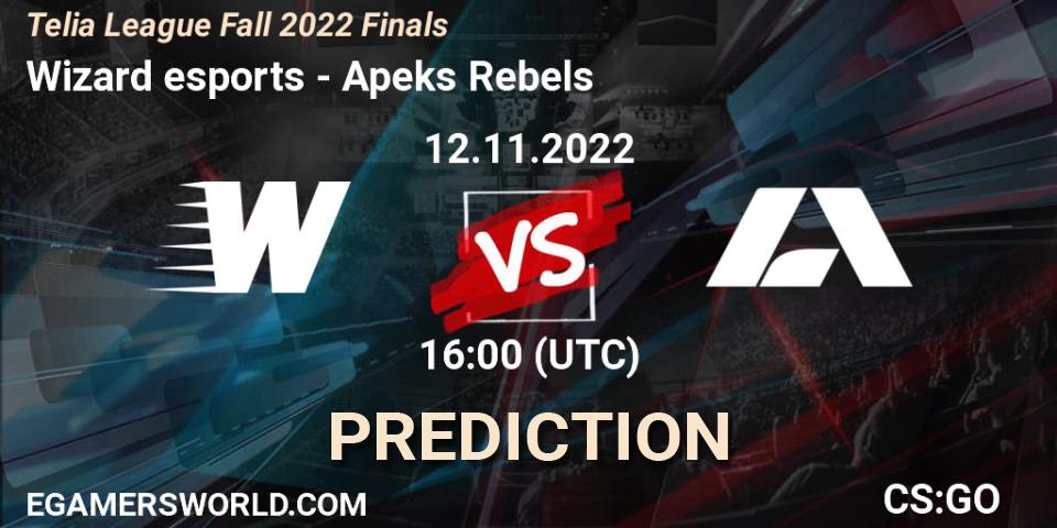 Wizard esports contre Apeks Rebels : prédiction de match. 12.11.2022 at 16:00. Counter-Strike (CS2), Telia League Fall 2022 Finals