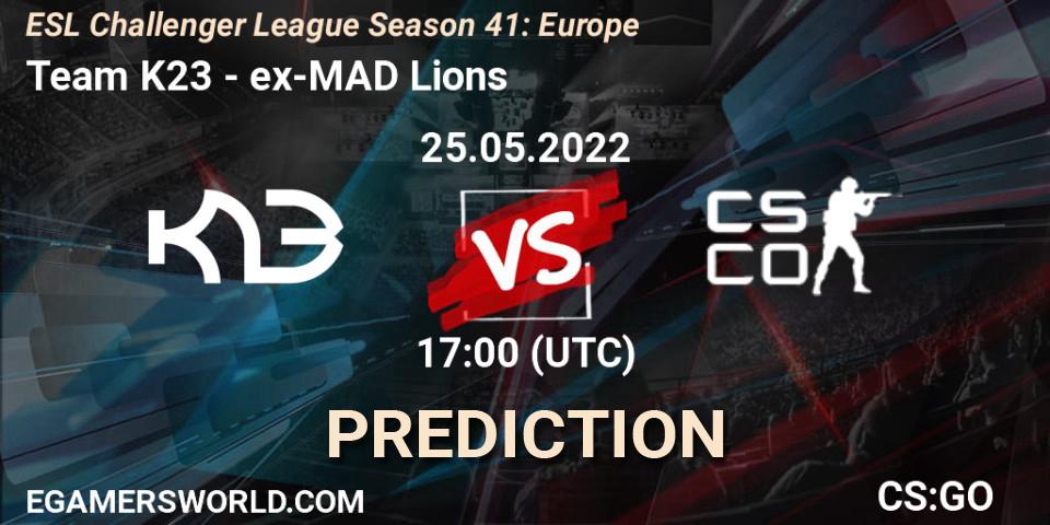 Team K23 contre ex-MAD Lions : prédiction de match. 28.05.2022 at 17:00. Counter-Strike (CS2), ESL Challenger League Season 41: Europe