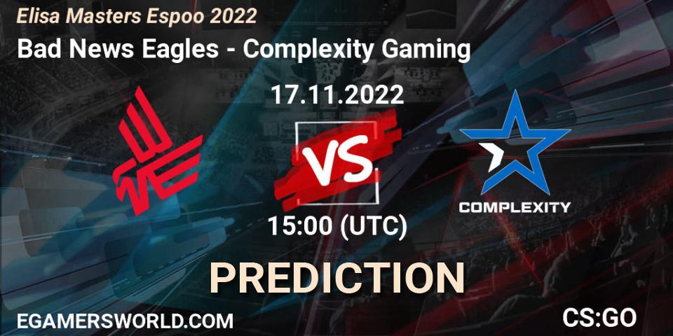Bad News Eagles contre Complexity Gaming : prédiction de match. 17.11.22. CS2 (CS:GO), Elisa Masters Espoo 2022
