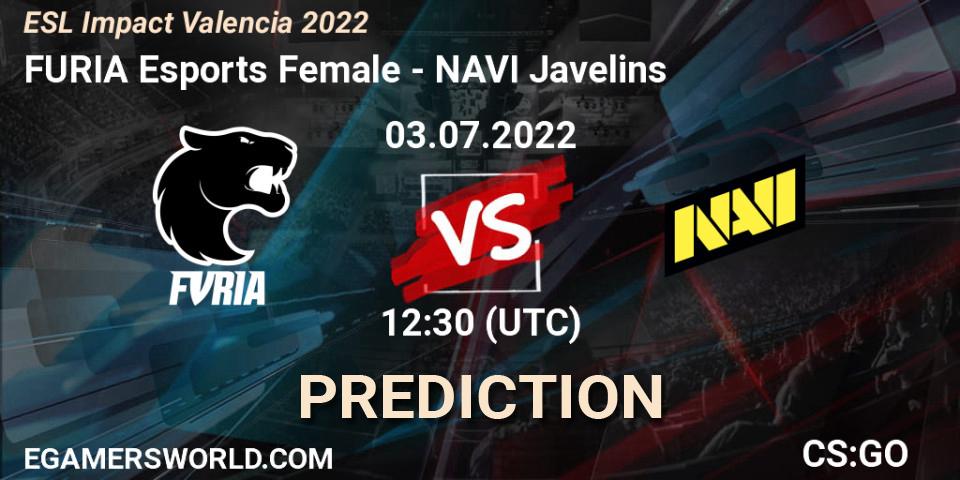 FURIA Esports Female contre NAVI Javelins : prédiction de match. 03.07.2022 at 11:40. Counter-Strike (CS2), ESL Impact Valencia 2022