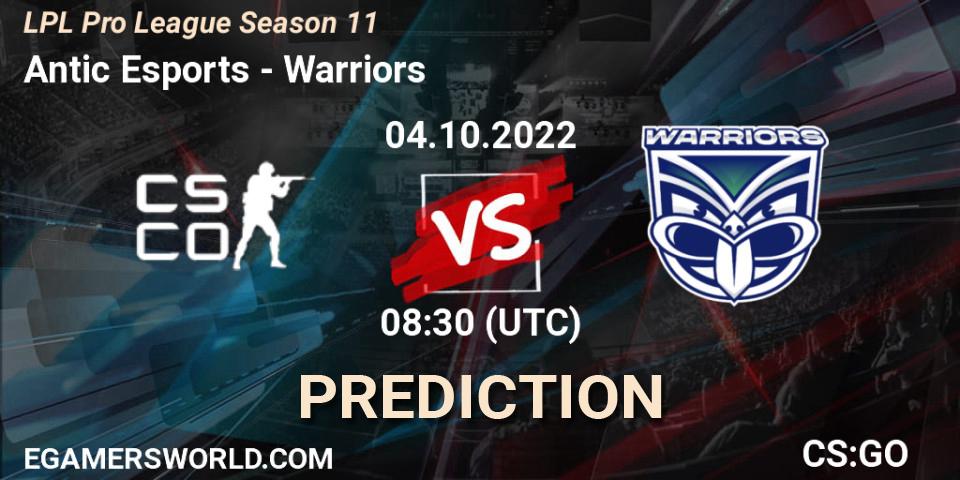 Antic Esports contre Warriors : prédiction de match. 04.10.2022 at 08:30. Counter-Strike (CS2), LPL Pro League 2022 Season 2