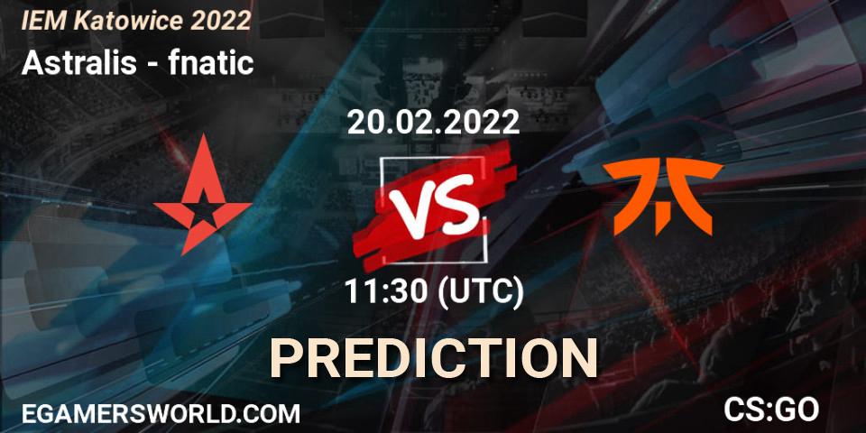 Astralis contre fnatic : prédiction de match. 20.02.2022 at 11:30. Counter-Strike (CS2), IEM Katowice 2022