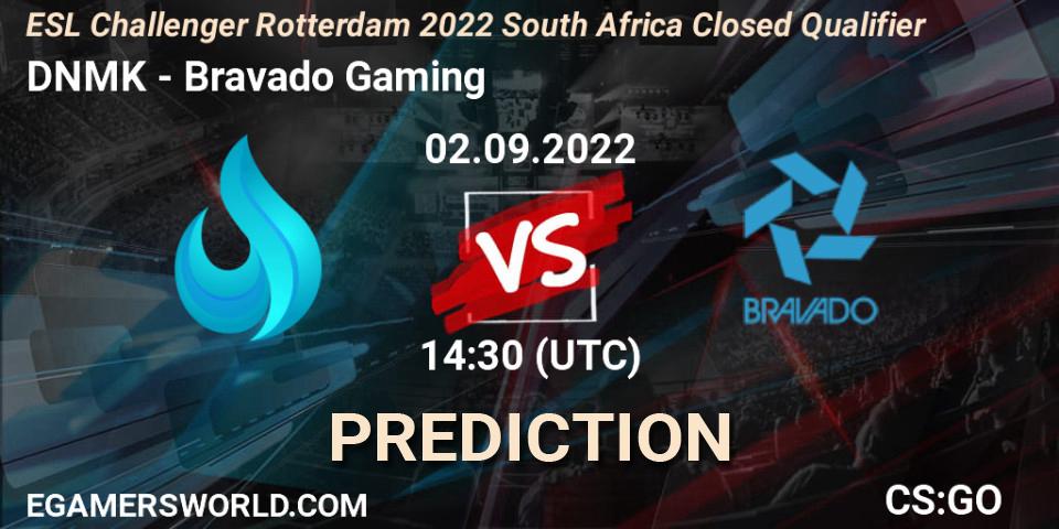 DNMK contre Bravado Gaming : prédiction de match. 02.09.2022 at 14:30. Counter-Strike (CS2), ESL Challenger Rotterdam 2022 South Africa Closed Qualifier
