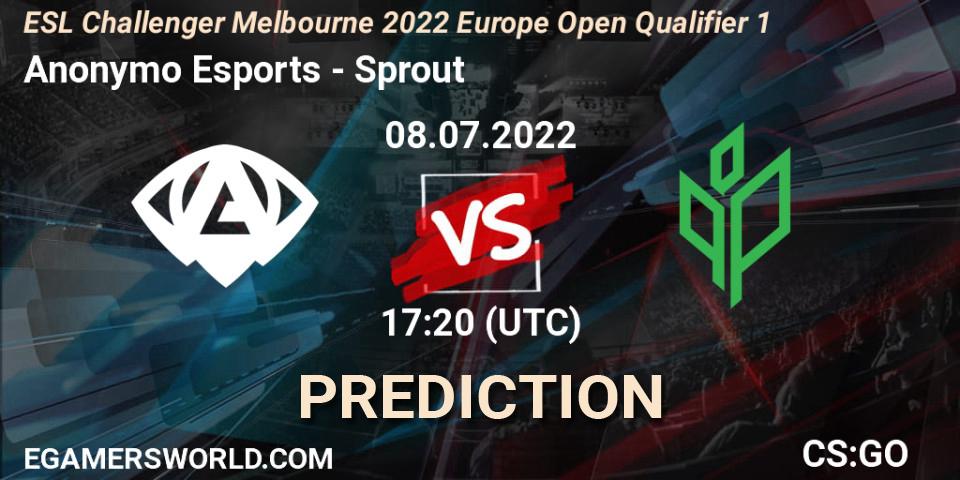 Anonymo Esports contre Sprout : prédiction de match. 08.07.2022 at 17:30. Counter-Strike (CS2), ESL Challenger Melbourne 2022 Europe Open Qualifier 1