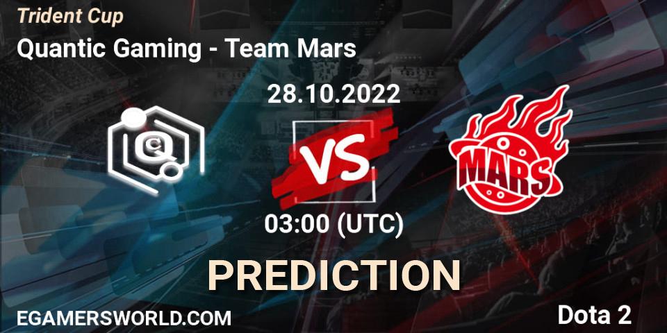 Quantic Gaming contre Team Mars : prédiction de match. 28.10.2022 at 03:00. Dota 2, Trident Cup