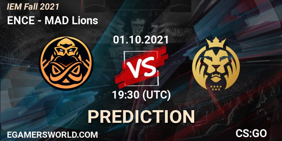 ENCE contre MAD Lions : prédiction de match. 01.10.2021 at 19:30. Counter-Strike (CS2), IEM Fall 2021: Europe RMR