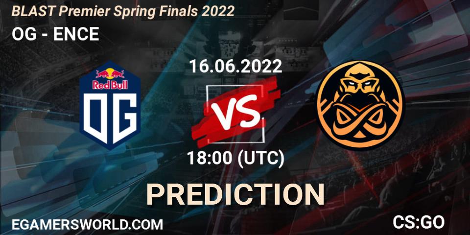 OG contre ENCE : prédiction de match. 16.06.2022 at 18:05. Counter-Strike (CS2), BLAST Premier Spring Finals 2022 
