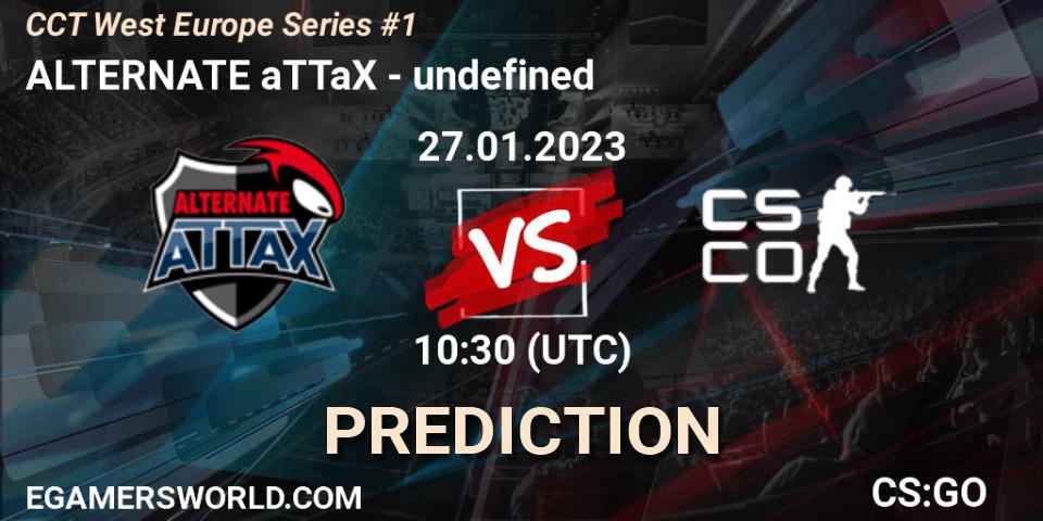 ALTERNATE aTTaX contre undefined : prédiction de match. 27.01.2023 at 10:30. Counter-Strike (CS2), CCT West Europe Series #1: Closed Qualifier