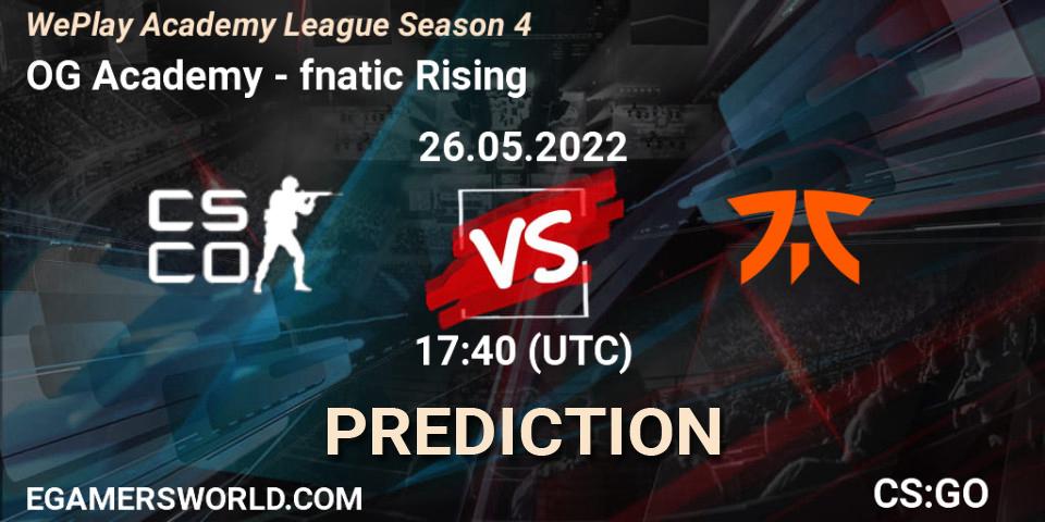 OG Academy contre fnatic Rising : prédiction de match. 26.05.2022 at 17:40. Counter-Strike (CS2), WePlay Academy League Season 4