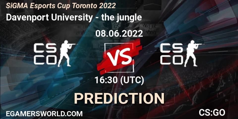 Davenport University contre the jungle : prédiction de match. 08.06.2022 at 16:30. Counter-Strike (CS2), SiGMA Esports Cup Toronto 2022