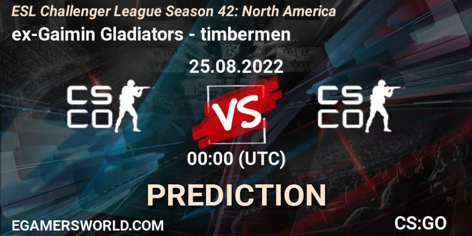 Squirtle Squad contre timbermen : prédiction de match. 25.08.2022 at 00:00. Counter-Strike (CS2), ESL Challenger League Season 42: North America