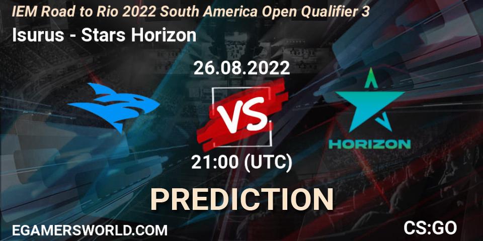 Isurus contre Stars Horizon : prédiction de match. 26.08.2022 at 21:15. Counter-Strike (CS2), IEM Road to Rio 2022 South America Open Qualifier 3