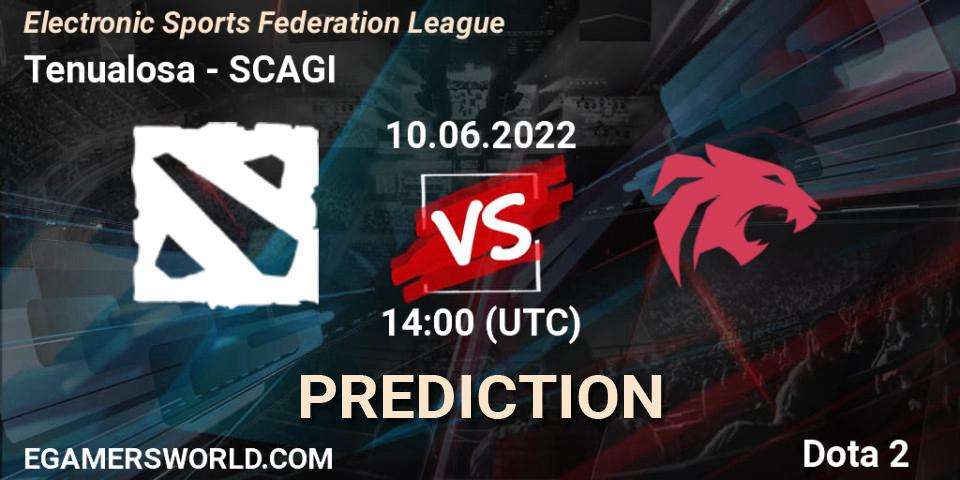 Tenualosa contre SCAGI : prédiction de match. 10.06.2022 at 14:12. Dota 2, Electronic Sports Federation League