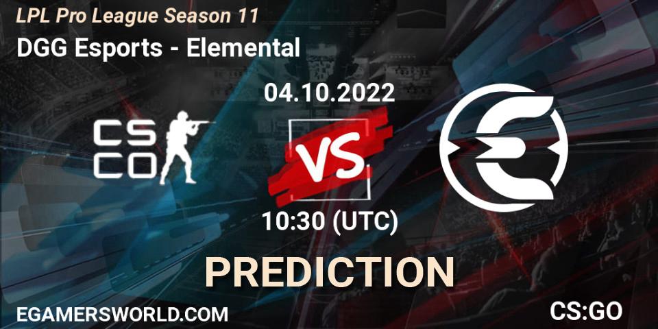 DGG Esports contre Elemental : prédiction de match. 04.10.2022 at 11:00. Counter-Strike (CS2), LPL Pro League 2022 Season 2