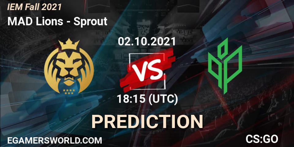 MAD Lions contre Sprout : prédiction de match. 02.10.2021 at 18:30. Counter-Strike (CS2), IEM Fall 2021: Europe RMR