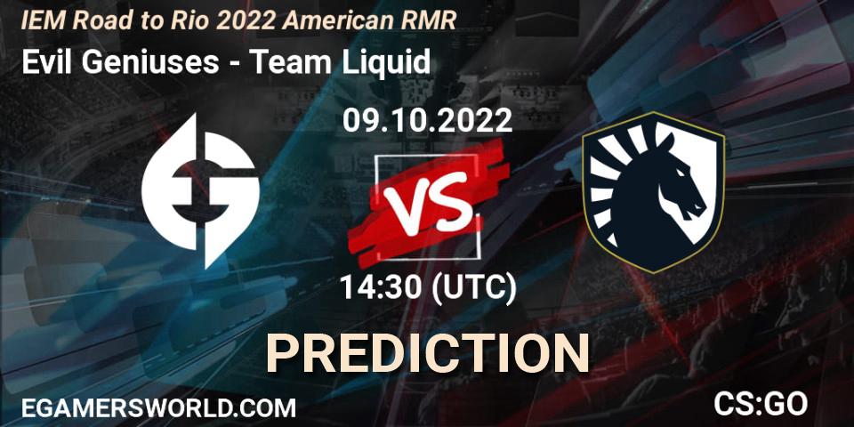 Evil Geniuses contre Team Liquid : prédiction de match. 09.10.22. CS2 (CS:GO), IEM Road to Rio 2022 American RMR