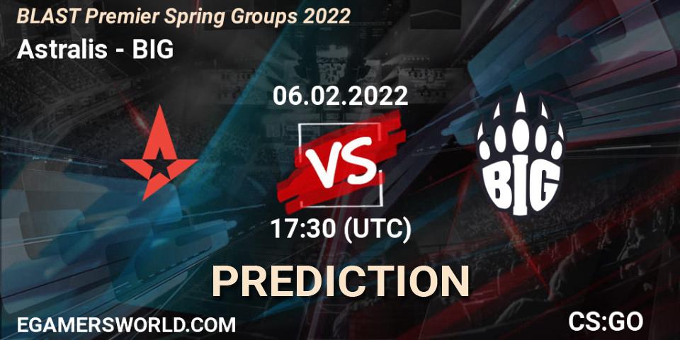 Astralis contre BIG : prédiction de match. 06.02.2022 at 17:30. Counter-Strike (CS2), BLAST Premier Spring Groups 2022