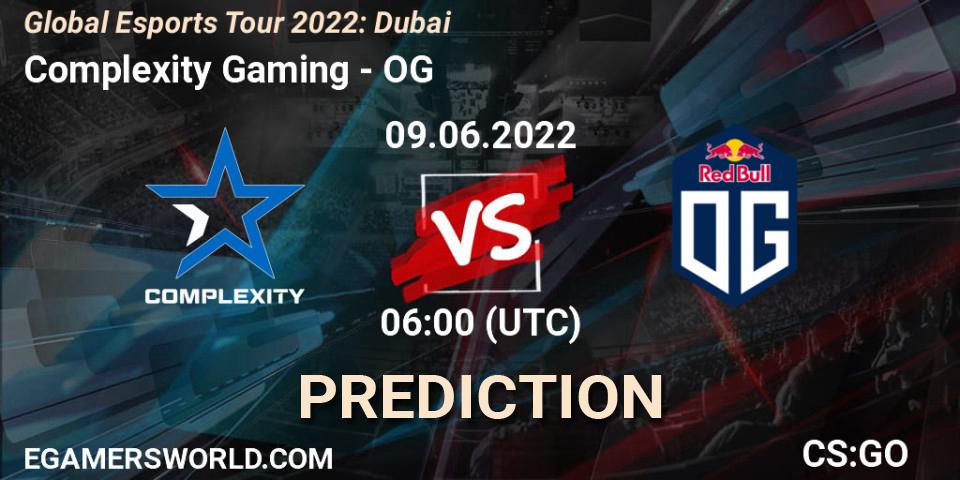 Complexity Gaming contre OG : prédiction de match. 09.06.2022 at 06:00. Counter-Strike (CS2), Global Esports Tour 2022: Dubai