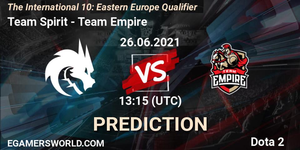 Team Spirit contre Team Empire : prédiction de match. 26.06.21. Dota 2, The International 10: Eastern Europe Qualifier