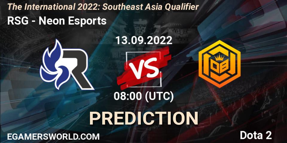 RSG contre Neon Esports : prédiction de match. 13.09.22. Dota 2, The International 2022: Southeast Asia Qualifier
