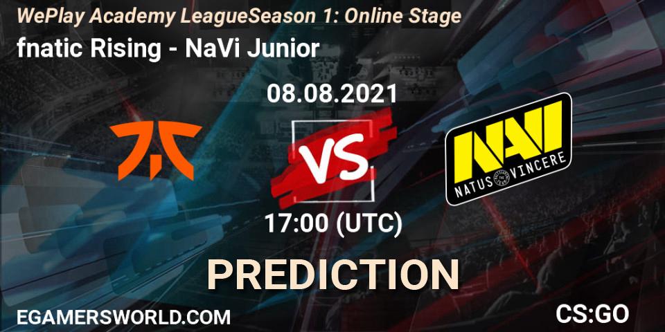 fnatic Rising contre NaVi Junior : prédiction de match. 08.08.2021 at 17:00. Counter-Strike (CS2), WePlay Academy League Season 1: Online Stage