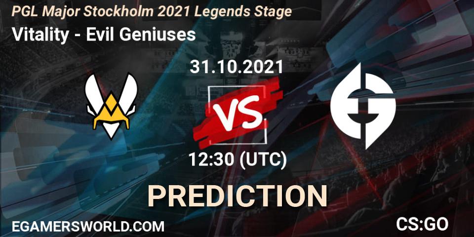 Vitality contre Evil Geniuses : prédiction de match. 31.10.21. CS2 (CS:GO), PGL Major Stockholm 2021 Legends Stage