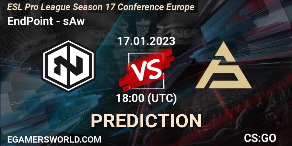 EndPoint contre sAw : prédiction de match. 17.01.2023 at 18:00. Counter-Strike (CS2), ESL Pro League Season 17 Conference Europe