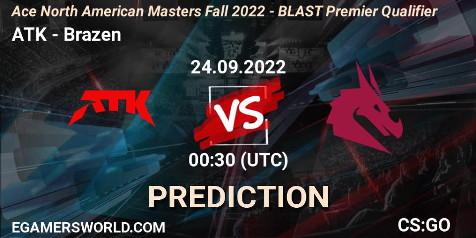ATK contre Brazen : prédiction de match. 24.09.2022 at 01:45. Counter-Strike (CS2), FiReLEAGUE 2022: North America - BLAST Premier Qualifier