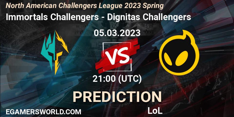 Immortals Challengers contre Dignitas Challengers : prédiction de match. 05.03.23. LoL, NACL 2023 Spring - Group Stage