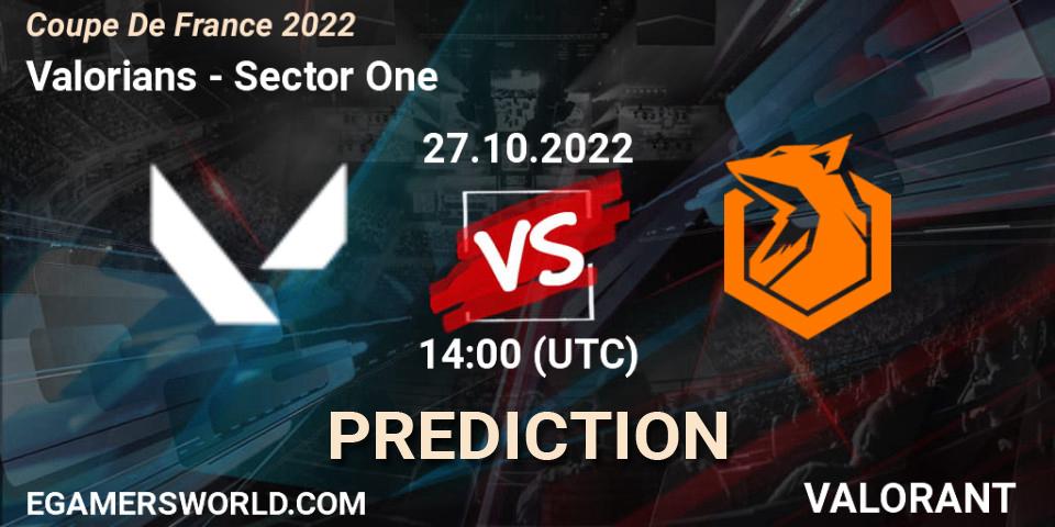 Valorians contre Sector One : prédiction de match. 27.10.2022 at 14:00. VALORANT, Coupe De France 2022