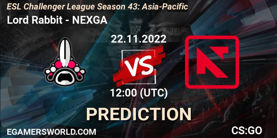Lord Rabbit contre NEXGA : prédiction de match. 22.11.22. CS2 (CS:GO), ESL Challenger League Season 43: Asia-Pacific