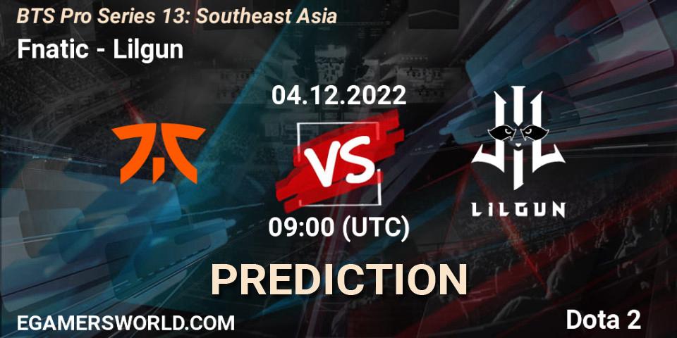 Fnatic contre Lilgun : prédiction de match. 27.11.22. Dota 2, BTS Pro Series 13: Southeast Asia