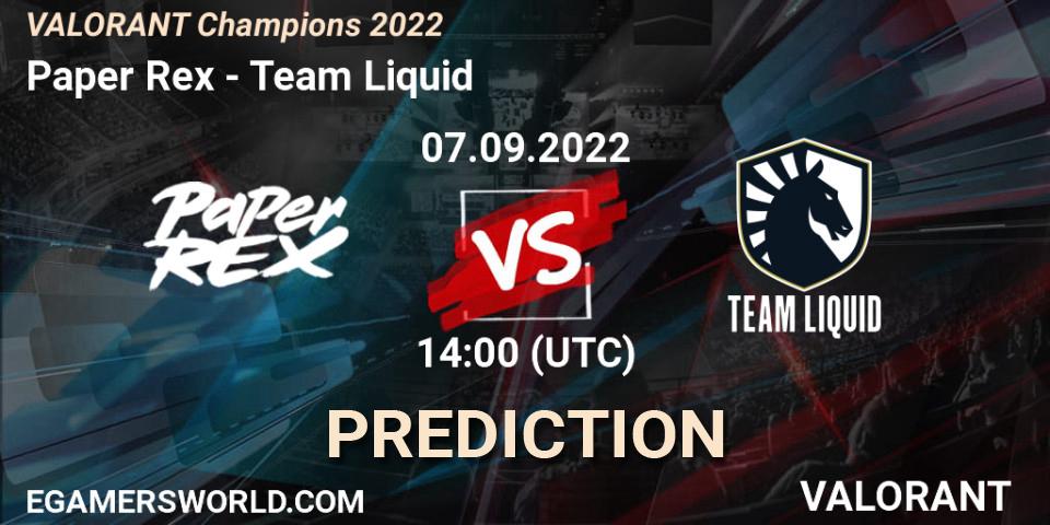 Paper Rex contre Team Liquid : prédiction de match. 07.09.22. VALORANT, VALORANT Champions 2022
