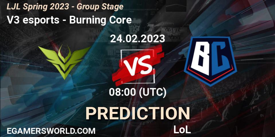 V3 esports contre Burning Core : prédiction de match. 24.02.23. LoL, LJL Spring 2023 - Group Stage