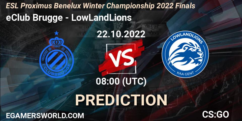eClub Brugge contre LowLandLions : prédiction de match. 22.10.2022 at 08:00. Counter-Strike (CS2), ESL Proximus Benelux Winter Championship 2022 Finals