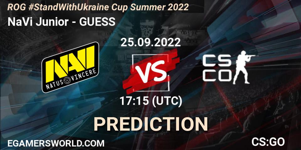 NaVi Junior contre GUESS : prédiction de match. 25.09.2022 at 17:15. Counter-Strike (CS2), ROG #StandWithUkraine Cup Summer 2022