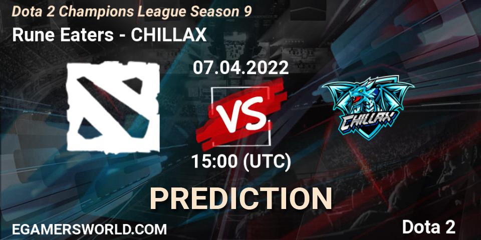 Rune Eaters contre CHILLAX : prédiction de match. 07.04.2022 at 17:15. Dota 2, Dota 2 Champions League Season 9