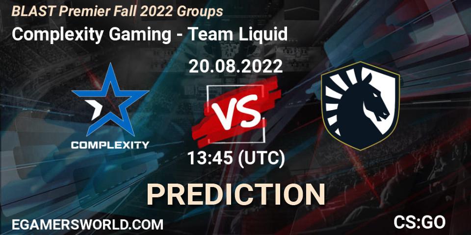Complexity Gaming contre Team Liquid : prédiction de match. 20.08.2022 at 13:45. Counter-Strike (CS2), BLAST Premier Fall 2022 Groups