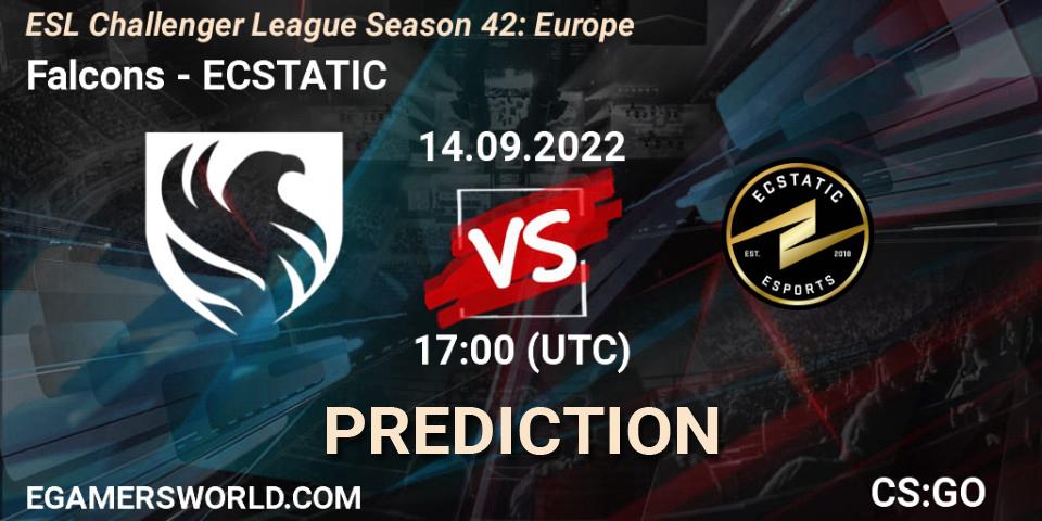 Falcons contre ECSTATIC : prédiction de match. 14.09.2022 at 17:00. Counter-Strike (CS2), ESL Challenger League Season 42: Europe