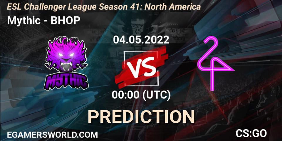 Mythic contre BHOP : prédiction de match. 04.05.2022 at 00:00. Counter-Strike (CS2), ESL Challenger League Season 41: North America