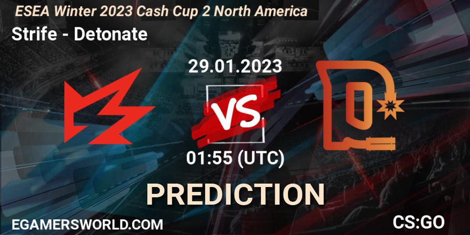 Strife contre Detonate : prédiction de match. 29.01.2023 at 01:55. Counter-Strike (CS2), ESEA Cash Cup: North America - Winter 2023 #2