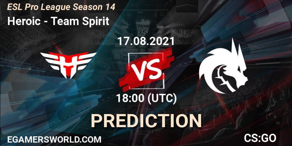 Heroic contre Team Spirit : prédiction de match. 17.08.2021 at 18:00. Counter-Strike (CS2), ESL Pro League Season 14