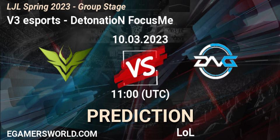 V3 esports contre DetonatioN FocusMe : prédiction de match. 10.03.23. LoL, LJL Spring 2023 - Group Stage