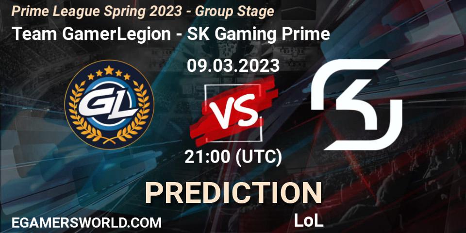 Team GamerLegion contre SK Gaming Prime : prédiction de match. 09.03.2023 at 21:00. LoL, Prime League Spring 2023 - Group Stage
