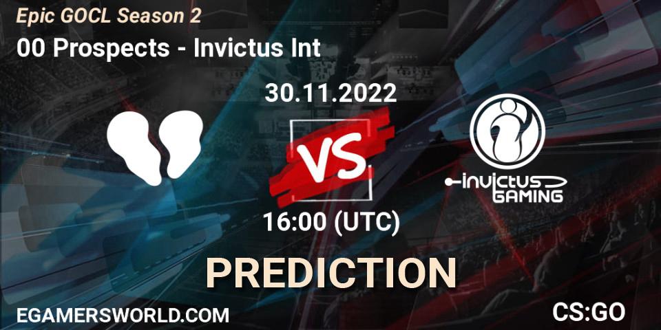 00 Prospects contre Invictus Int : prédiction de match. 30.11.22. CS2 (CS:GO), Epic GOCL Season 2